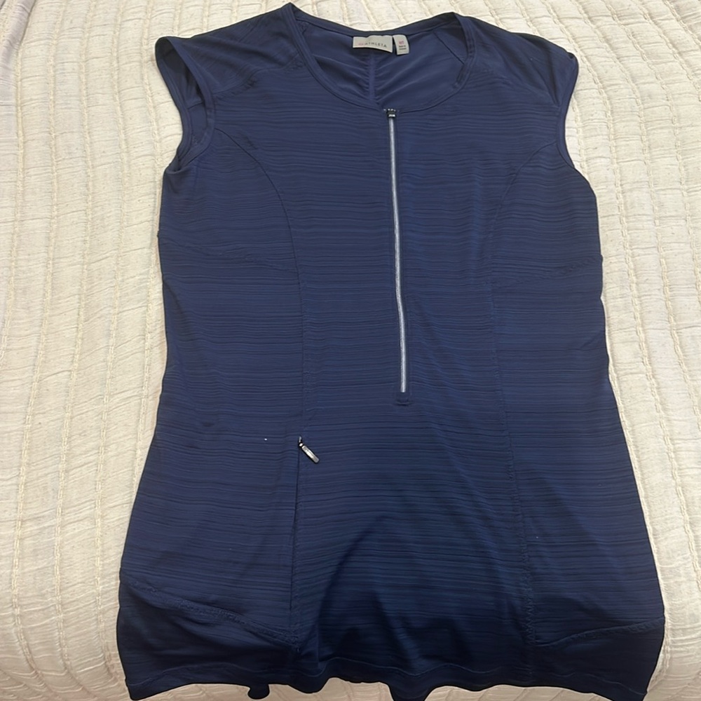 Athleta Navy Blue Zip-Front Cap Sleeve Top Size M Tall